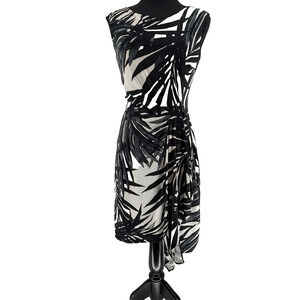 I-N-C Woman's Petite Black White Leaf Wrap Dress Size PM Lined Expose Zip SNAG